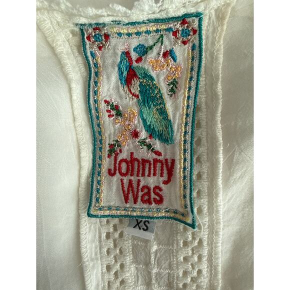 Johnny Was Sleeveless Lace Embroidered Crochet Mini Dress White Size XS
